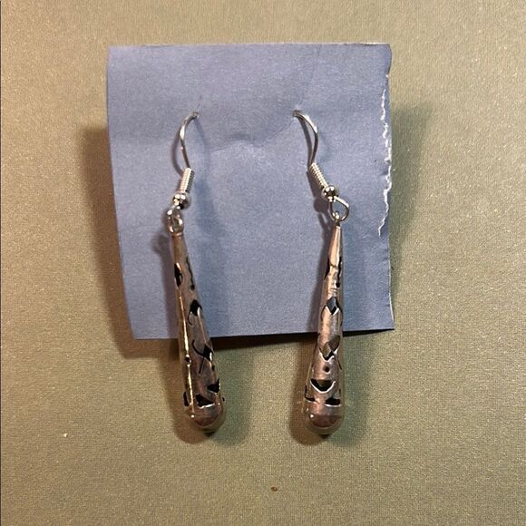 Silver Teardrop Dangle Earrings - Picture 1 of 4